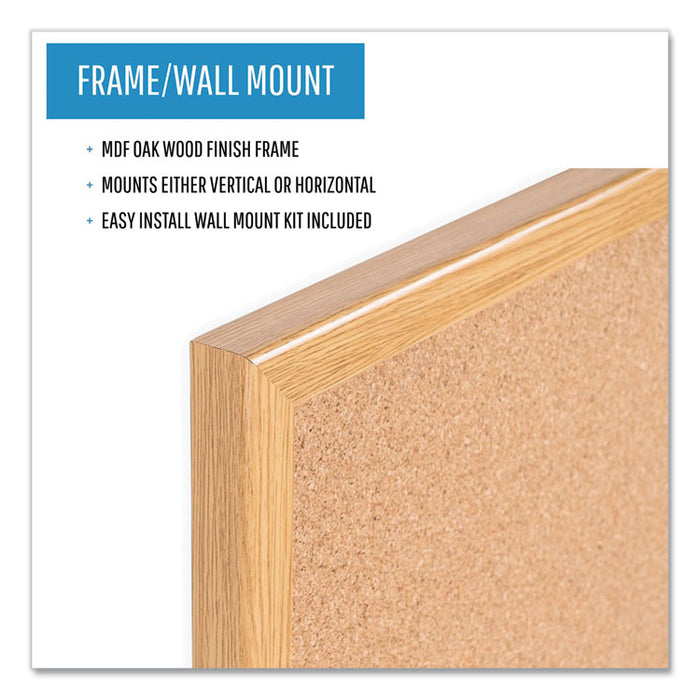 Value Cork Board with Oak Frame, 48" x 96", Tan Surface, Natural Oak Frame