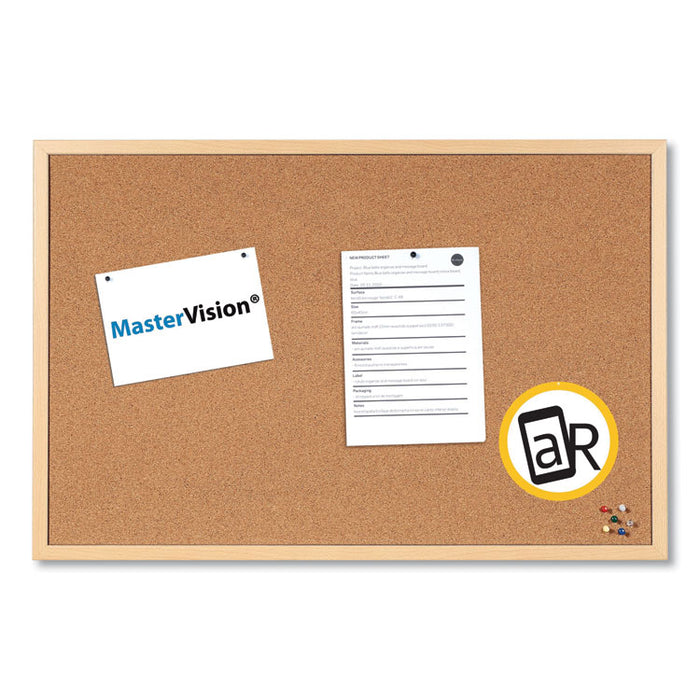 Value Cork Board with Oak Frame, 48" x 96", Tan Surface, Natural Oak Frame