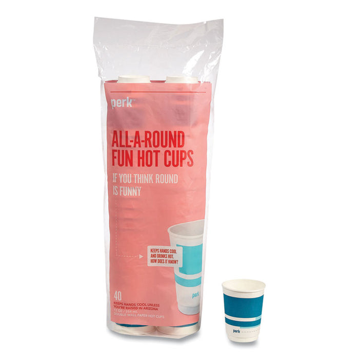 Insulated Paper Hot Cups, 12 oz, White/Blue, 40/Pack