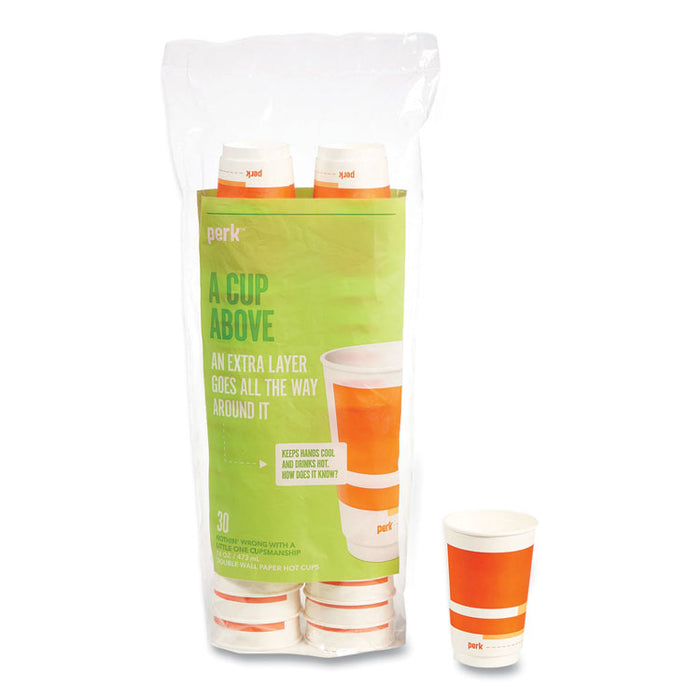 Insulated Paper Hot Cups, 16 oz, White/Orange, 30/Pack