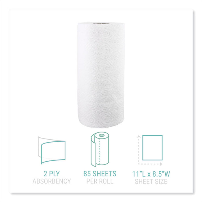 Kitchen Roll Towels, 2-Ply, 11 x 8.5, White, 85/Roll, 30 Rolls/Carton