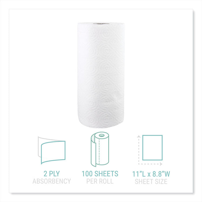 Kitchen Roll Towels, 2-Ply, 11 x 8.8, White, 100/Roll, 30 Rolls/Carton