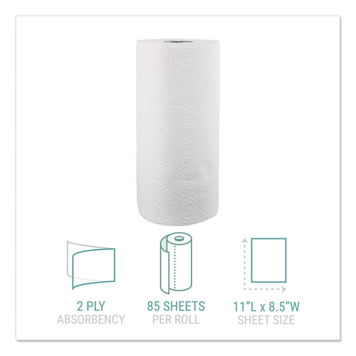 Kitchen Roll Towels, 2-Ply, 11 x 8.5, White, 85/Roll