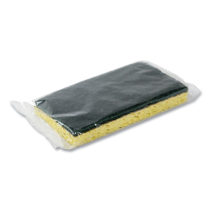 Heavy-Duty Scrubbing Sponge, 3.5 x 6, 0.85" Thick, Yellow/Green, 20/Carton