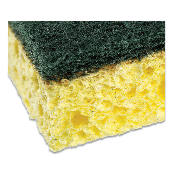 Heavy-Duty Scrubbing Sponge, 3.5 x 6, 0.85" Thick, Yellow/Green, 20/Carton