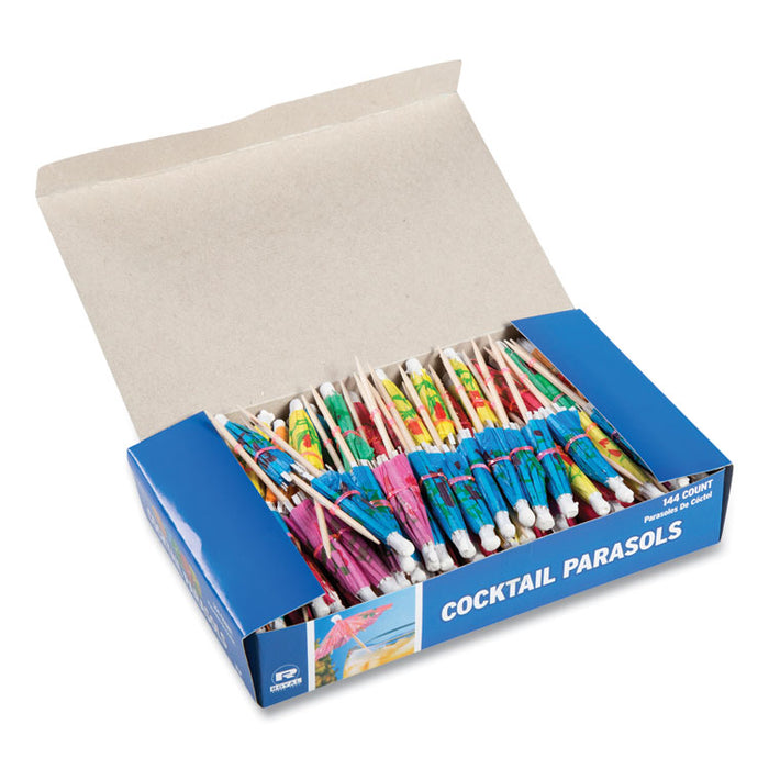 Cocktail Parasols, 3", Assorted, 144/Box, 50 Boxes/Carton