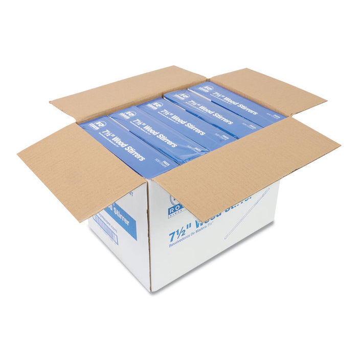 Wood Stir Sticks, 7.5" Long, 500/Box, 10 Boxes/Carton