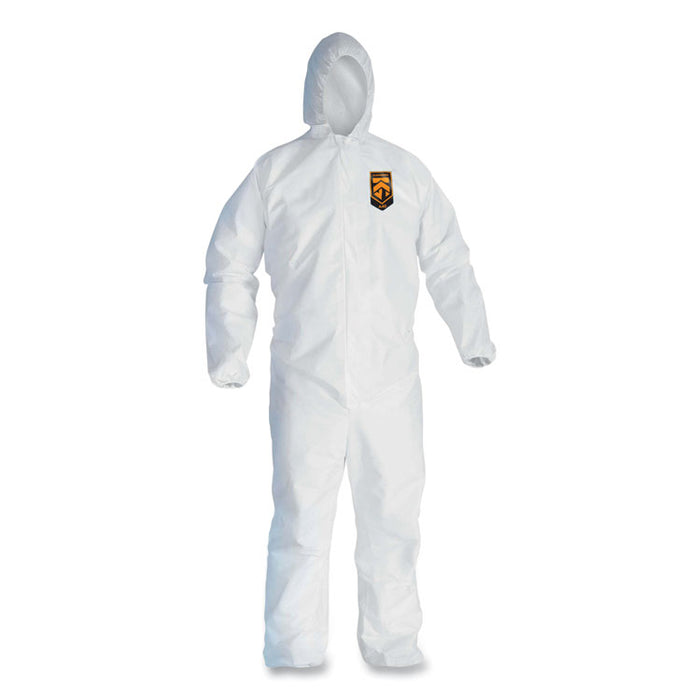 A45 Liquid/Particle Protection Surface Prep/Paint Coverall, Zipper Front, Elastic Wrist/Ankle/Hood, 2XL, White, 25/Carton