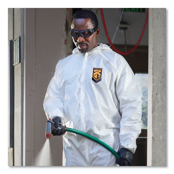 A45 Liquid/Particle Protection Surface Prep/Paint Coverall, Zipper Front, Elastic Wrist/Ankle/Hood, 3XL, White, 25/Carton