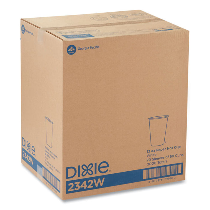 Paper Hot Cups, 12 oz, White, 50/Sleeve, 20 Sleeves/Carton