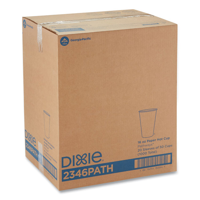 Pathways Paper Hot Cups, 16 oz, White/Brown, 50/Sleeve, 20 Sleeves/Carton