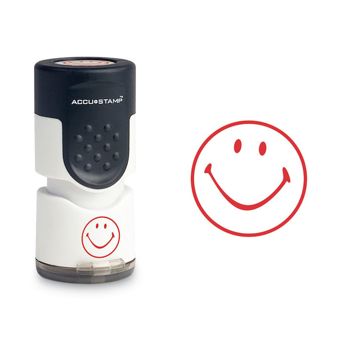 Pre-Inked Round Stamp, Smiley, 0.63" dia, Red