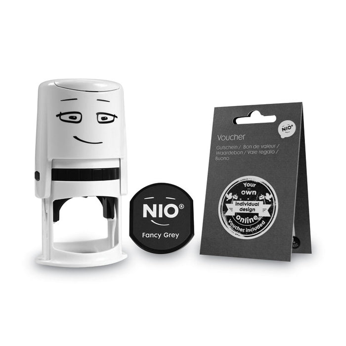 Stamp with Voucher and Fancy Gray Ink Pad, Self-Inking, 1.56" Diameter