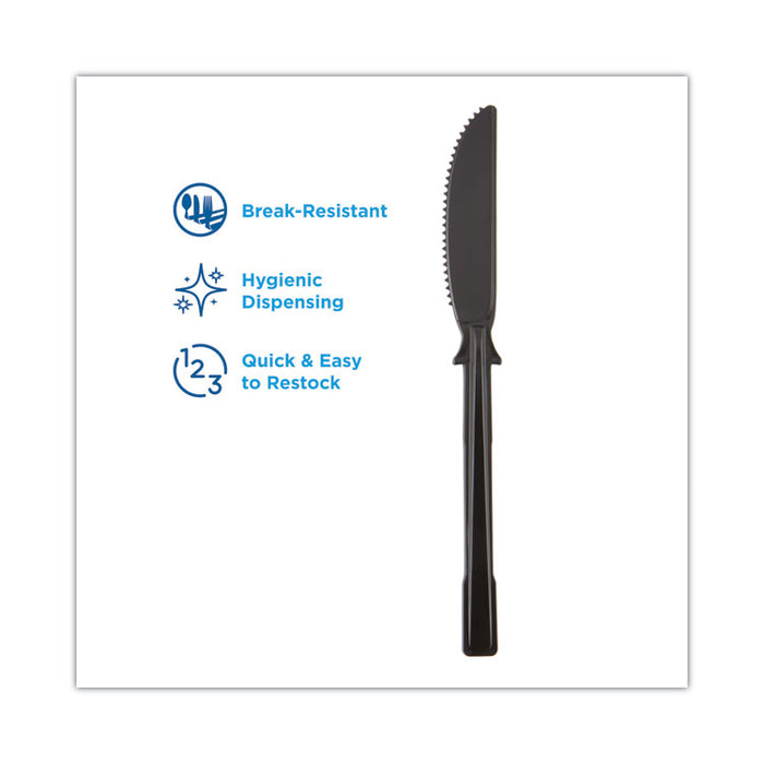 SmartStock Tri-Tower Dispensing System Polypropylene Cutlery, Mediumweight Knife, Plastic, Black, 40/Pack, 24 Packs/Carton