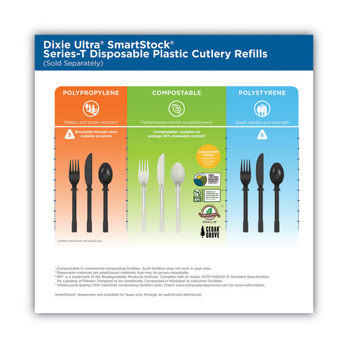 SmartStock Tri-Tower Dispensing System Polystyrene Cutlery, Mediumweight Spoon, Plastic, Black, 40/Pack, 24 Packs/Carton