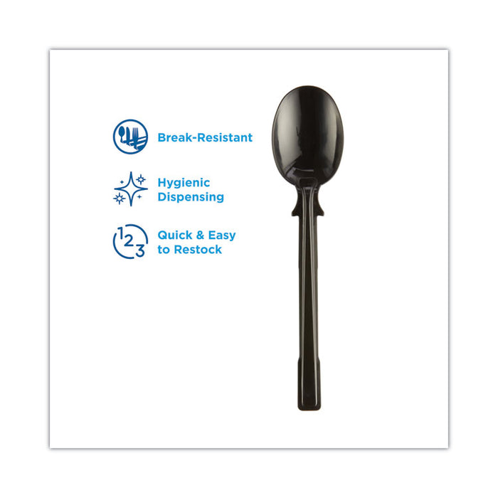 SmartStock Tri-Tower Dispensing System Polypropylene Cutlery, Mediumweight Soup Spoon, Plastic, Black, 40/Pack, 24 Packs/CT
