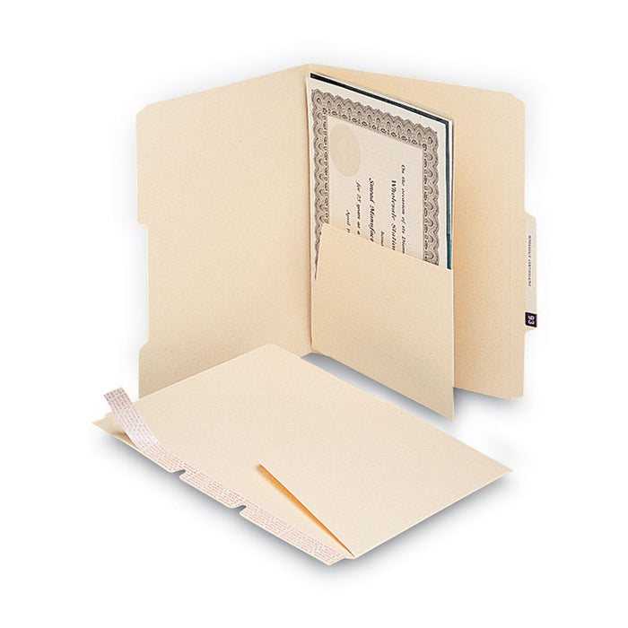 Self-Adhesive Folder Dividers with 5.5" Pockets for Top/End Tab Folders, Fasteners, Letter Size, Manila, 25/Pack