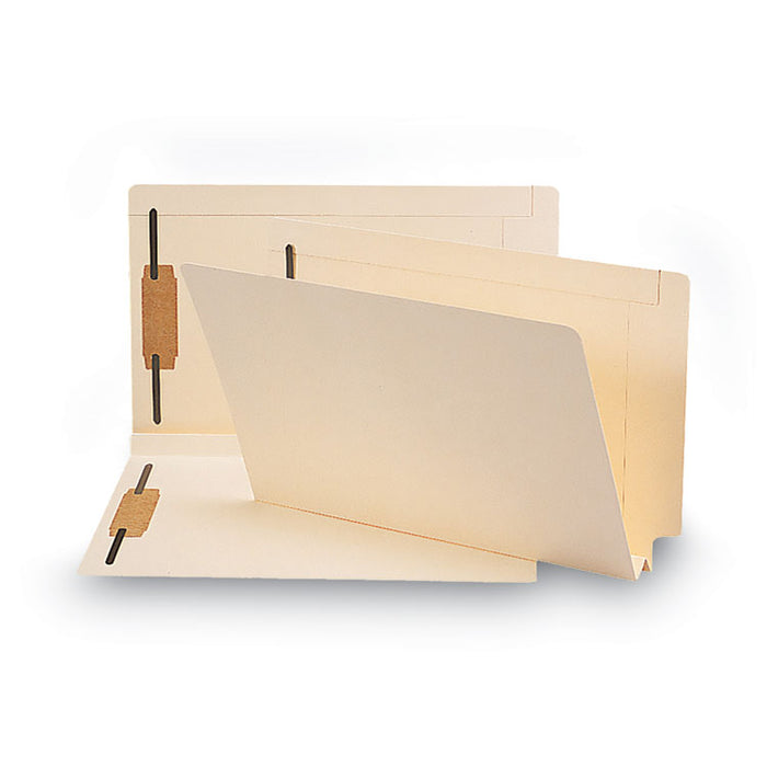 Manila End Tab Fastener Folders, W-Fold Design, Reinforced Straight Tab, Expands 1.5", 2 Fasteners, Legal Size, Manila, 50/BX