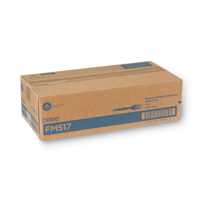 Plastic Cutlery, Heavy Mediumweight Forks, Black, 1,000/Carton