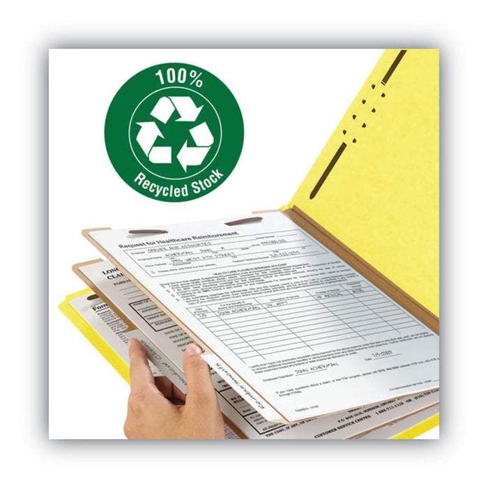 Recycled Pressboard Classification Folders, 2/5-Cut Tab, Expands 2", 2 Dividers, 6 Fasteners, Letter Size, Yellow, 10/BX