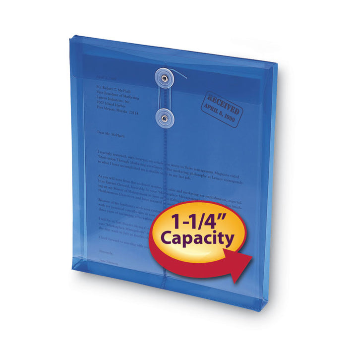 Poly String and Button Interoffice Envelopes, Open-End (Vertical), 9.75 x 11.63, Transparent Blue, 5/Pack