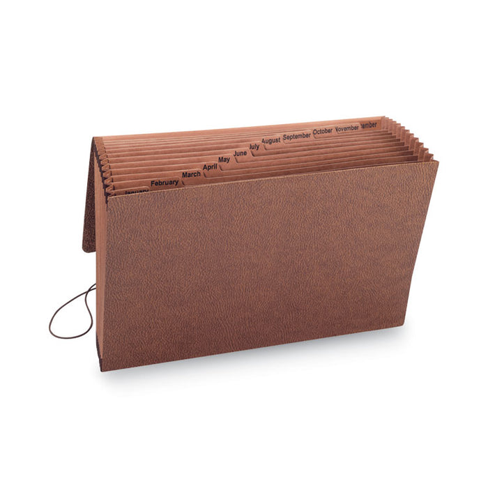 TUFF Expanding Wallet, 12 Sections, Elastic Cord Closure, 1/12-Cut Tabs, Legal Size, Redrope