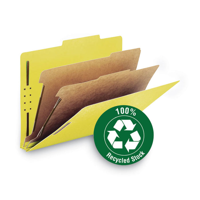 Recycled Pressboard Classification Folders, 2/5-Cut Tab, Expands 2", 2 Dividers, 6 Fasteners, Letter Size, Yellow, 10/BX