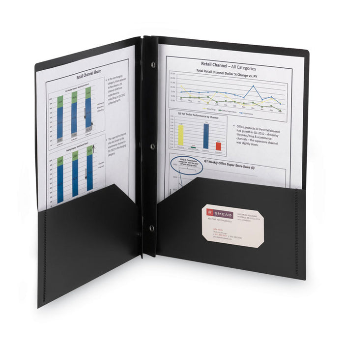 Poly Two-Pocket Folder with Fasteners, Accommodates (180) 11 x 8.5 Sheets, Black, 25/Box