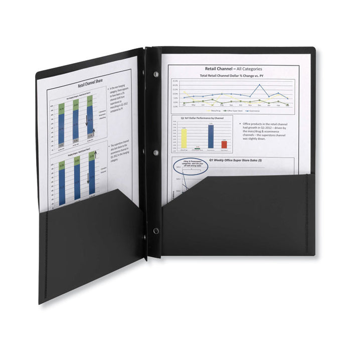 Poly Two-Pocket Folder with Fasteners, Accommodates (180) 11 x 8.5 Sheets, Black, 25/Box
