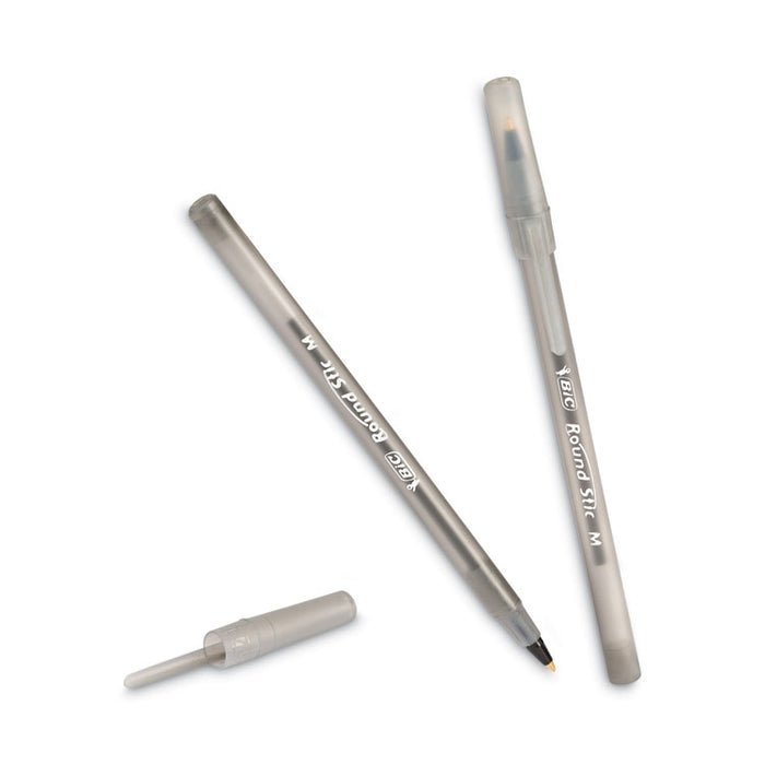 Round Stic Xtra Life Ballpoint Pen Value Pack, Stick, Medium 1 mm, Black Ink, Translucent Frost Barrel, 60/Box