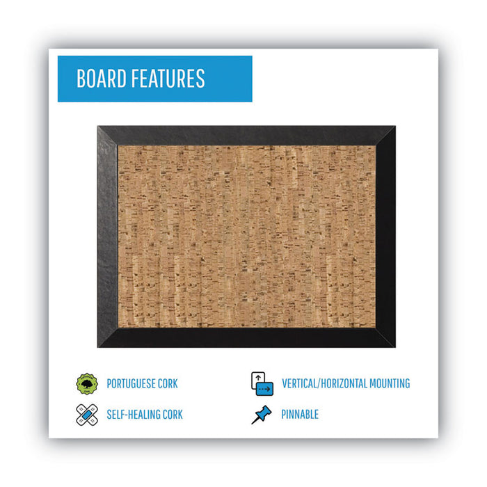Natural Cork Bulletin Board, 24" x 18", Tan Surface, Black Wood Frame