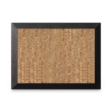 Natural Cork Bulletin Board, 36" x 24", Tan Surface, Black Wood Frame