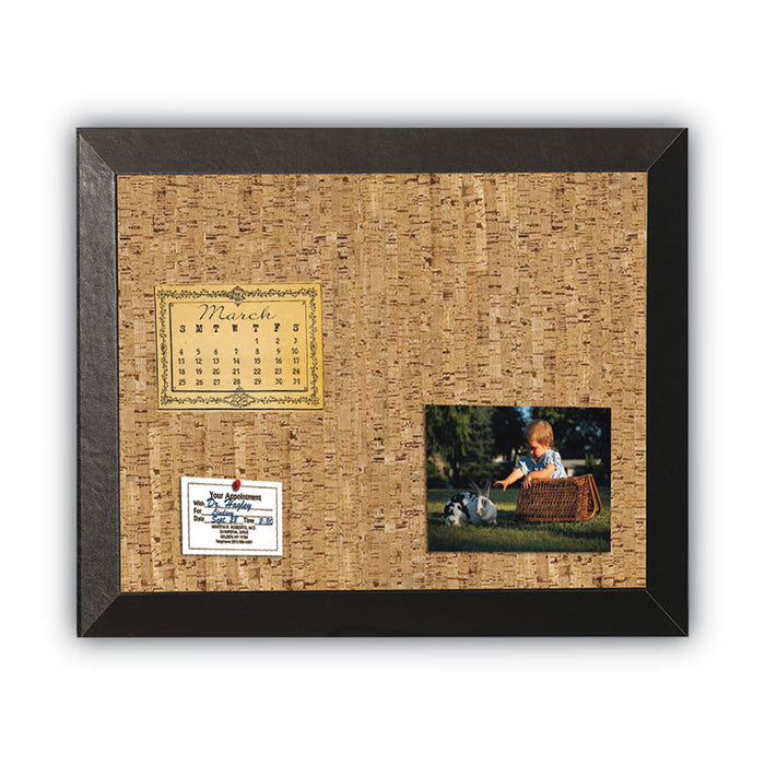 Natural Cork Bulletin Board, 36" x 24", Tan Surface, Black Wood Frame