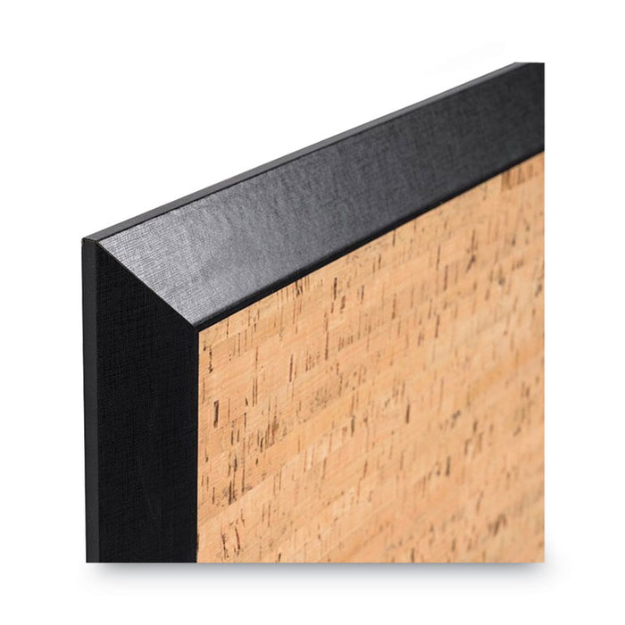 Natural Cork Bulletin Board, 36" x 24", Tan Surface, Black Wood Frame