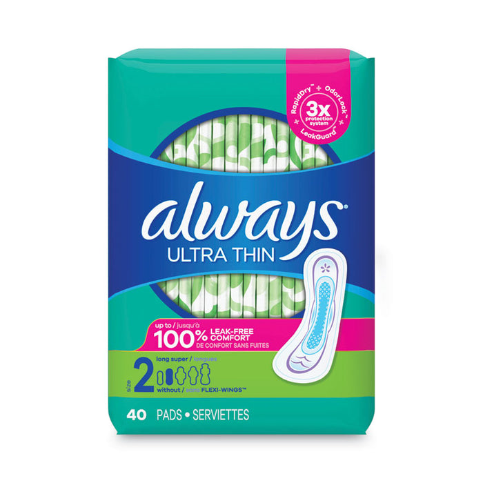 Ultra Thin Pads, Size 2, Super Long, Super Absorbency, 40/Pack