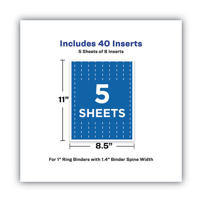 Binder Spine Inserts, 1" Spine Width, 8 Inserts/Sheet, 5 Sheets/Pack