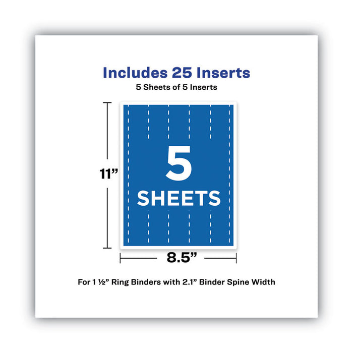 Binder Spine Inserts, 1.5" Spine Width, 5 Inserts/Sheet, 5 Sheets/Pack