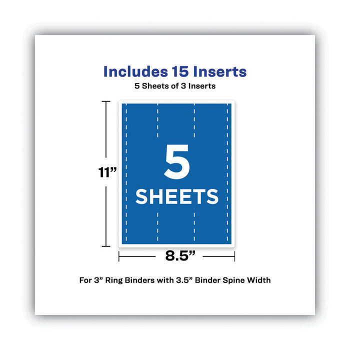 Binder Spine Inserts, 3" Spine Width, 3 Inserts/Sheet, 5 Sheets/Pack