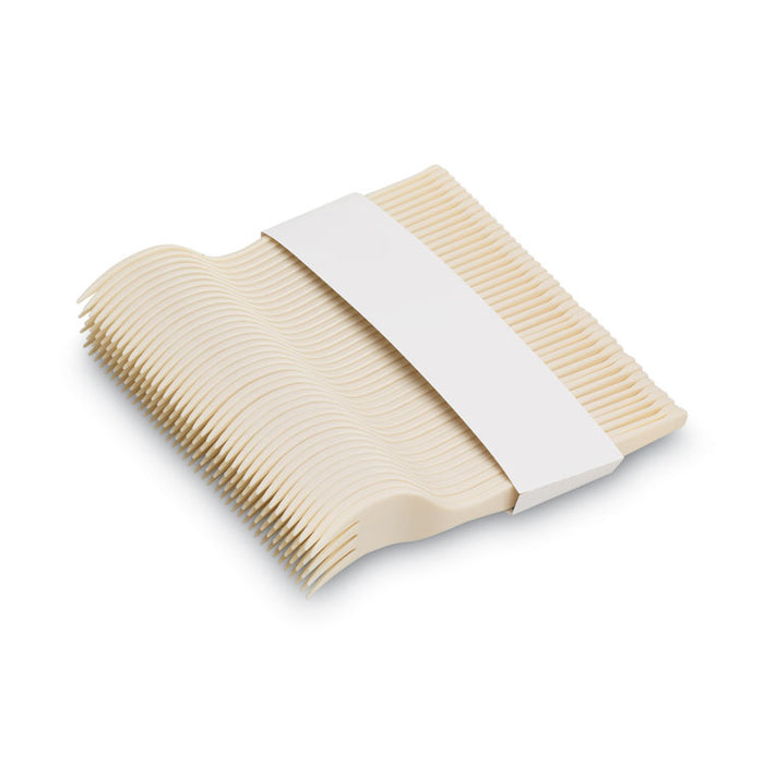 SmartStock Plastic Cutlery Refill, Series-O, Mediumweight Fork, Beige, 40/Pack, 24 Packs/Carton