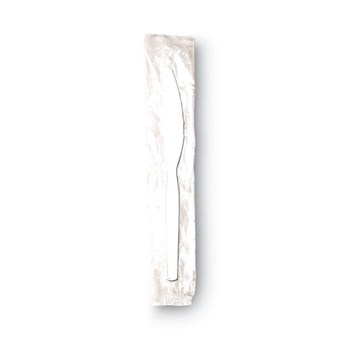 Individually Wrapped Mediumweight Polystyrene Cutlery, Knife, Plastic, White, 1,000/Carton