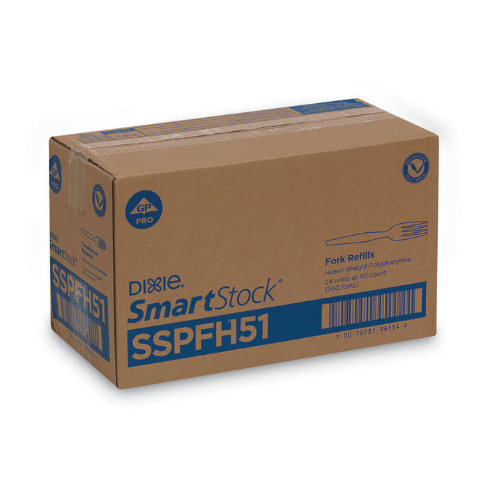 SmartStock Plastic Cutlery Refill, Series-O, Heavyweight Fork, Black, 40/Pack, 24 Packs/Carton