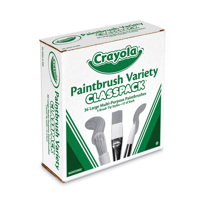 Large Variety Paint Brush Classpack, Natural; Nylon Bristles, Flat; Round Profiles, 36/Set
