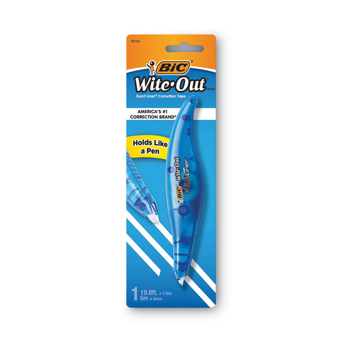 Wite-Out Brand Exact Liner Correction Tape, Non-Refillable, 0.2" x 19.67 ft, White Tape, Translucent Blue Dispenser