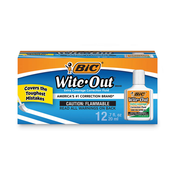 Wite-Out Extra Coverage Correction Fluid Value Pack, Foam Brush Tip Applicator, 0.68 oz Bottle, White, Dozen