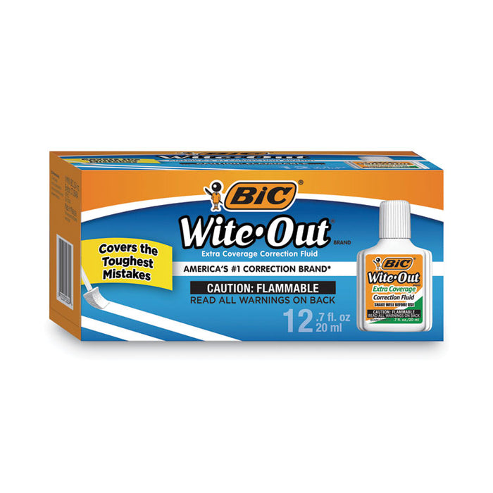 Wite-Out Extra Coverage Correction Fluid Value Pack, Foam Brush Tip Applicator, 0.68 oz Bottle, White, Dozen