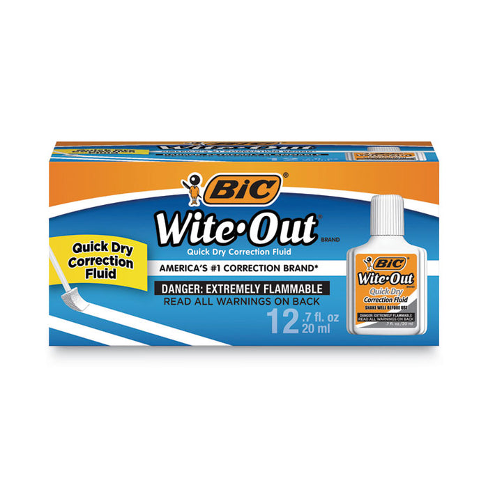 Wite-Out Quick Dry Correction Fluid Value Pack, Foam Brush Tip Applicator, 0.68 oz Bottle, White, Dozen