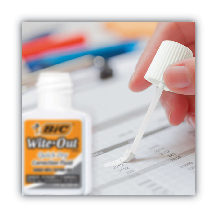 Wite-Out Quick Dry Correction Fluid, Foam Brush Tip Applicator, 0.68 oz Bottle, White, 3/Pack