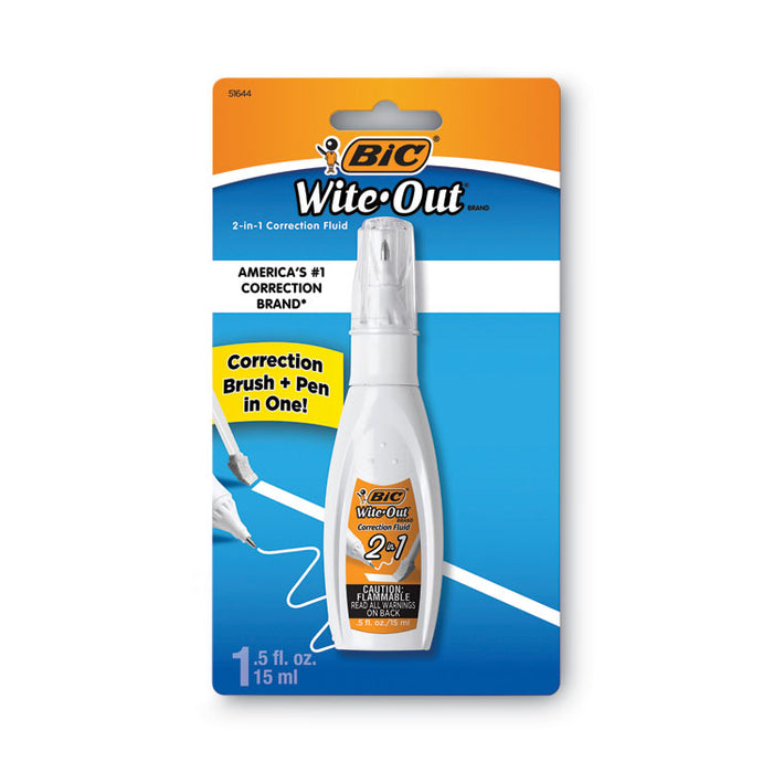 Wite-Out 2-in-1 Correction Fluid, Foam Brush and Rollerball Tip Applicators, 0.51 oz Bottle, White