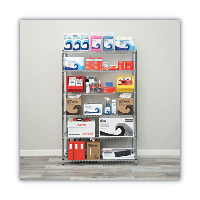 NSF Certified 6-Shelf Wire Shelving Kit, 48w x 18d x 72h, Silver