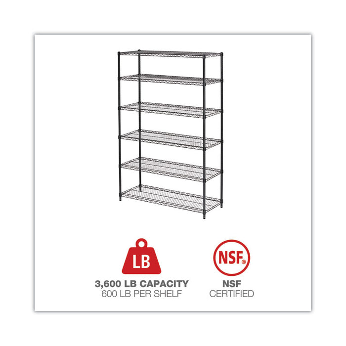 NSF Certified 6-Shelf Wire Shelving Kit, 48w x 18d x 72h, Black Anthracite